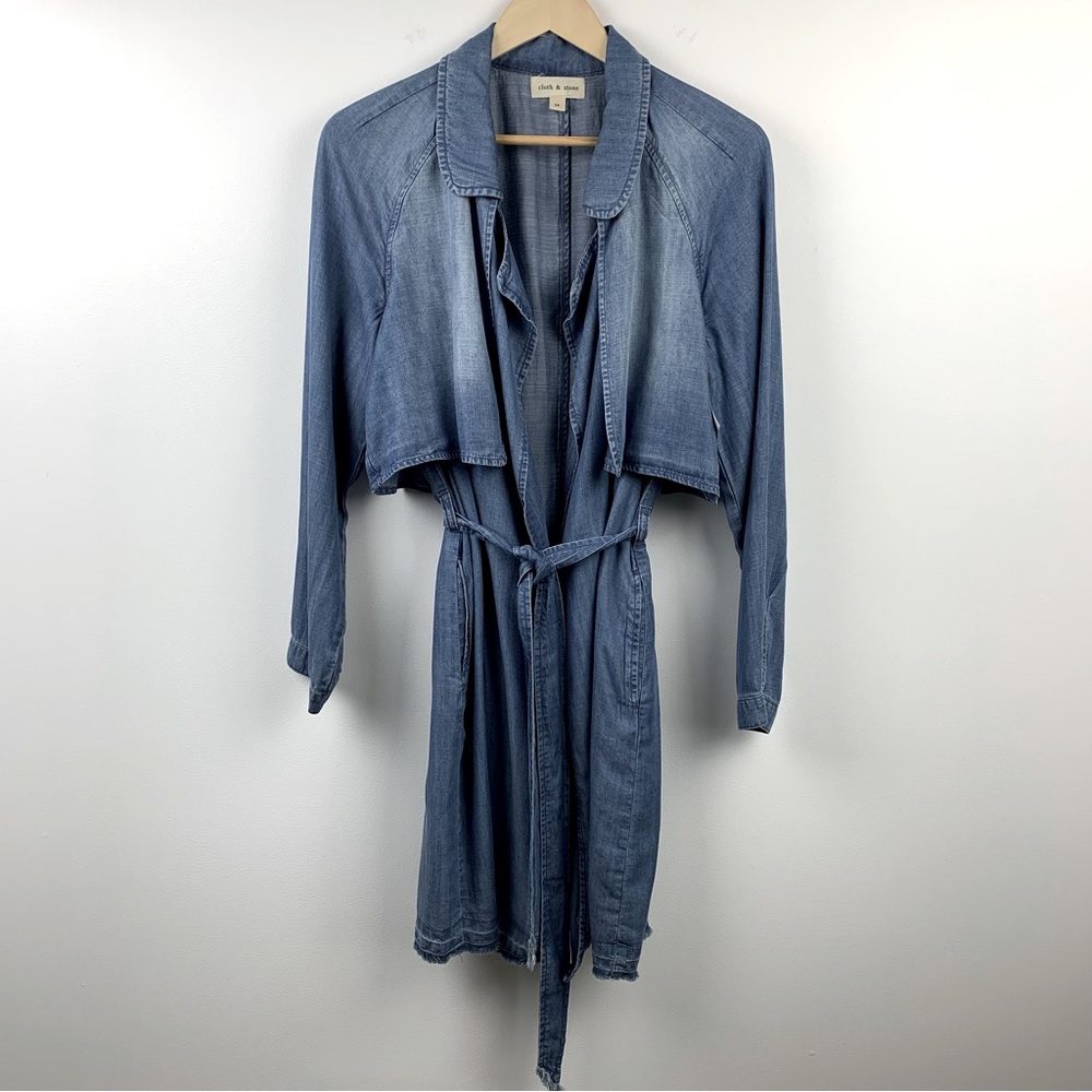 Cloth & Stone Anthropologie Chambray Belted Trench Blue Medium Wash Medium